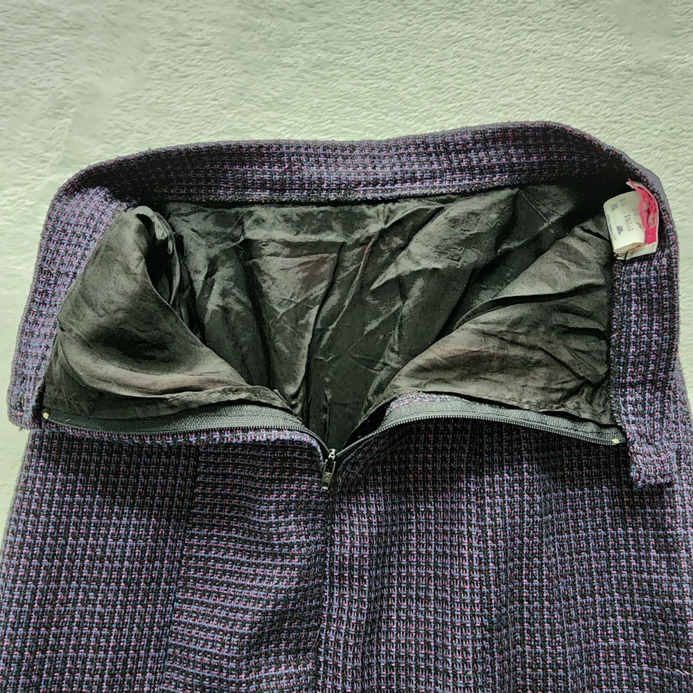 Vintage 70s Tweed Pleated Midi Skirt Womens 5 / 6 Purple Plaid Wool Blend Twee - Picture 5 of 15